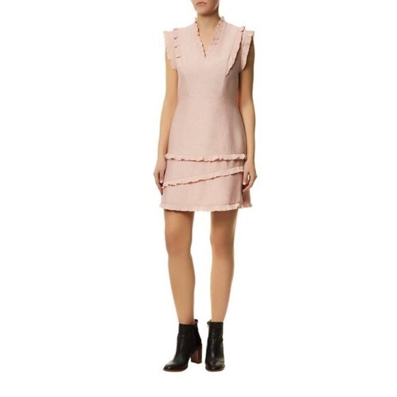 Sandro Dresses & Skirts - SANDRO v neck pink ruffle dress us 6